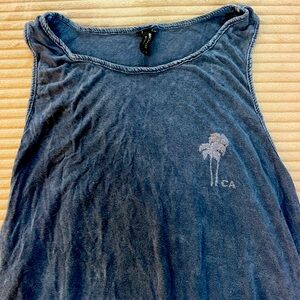 Oversized Blue Washed Sleeveless Muscle Tank Top CA California Palm Tree